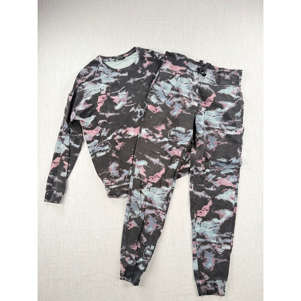 Athleta Womens Camo Print Sweatshirt and Joggers Lounge Set Pink Blue Grey M/T